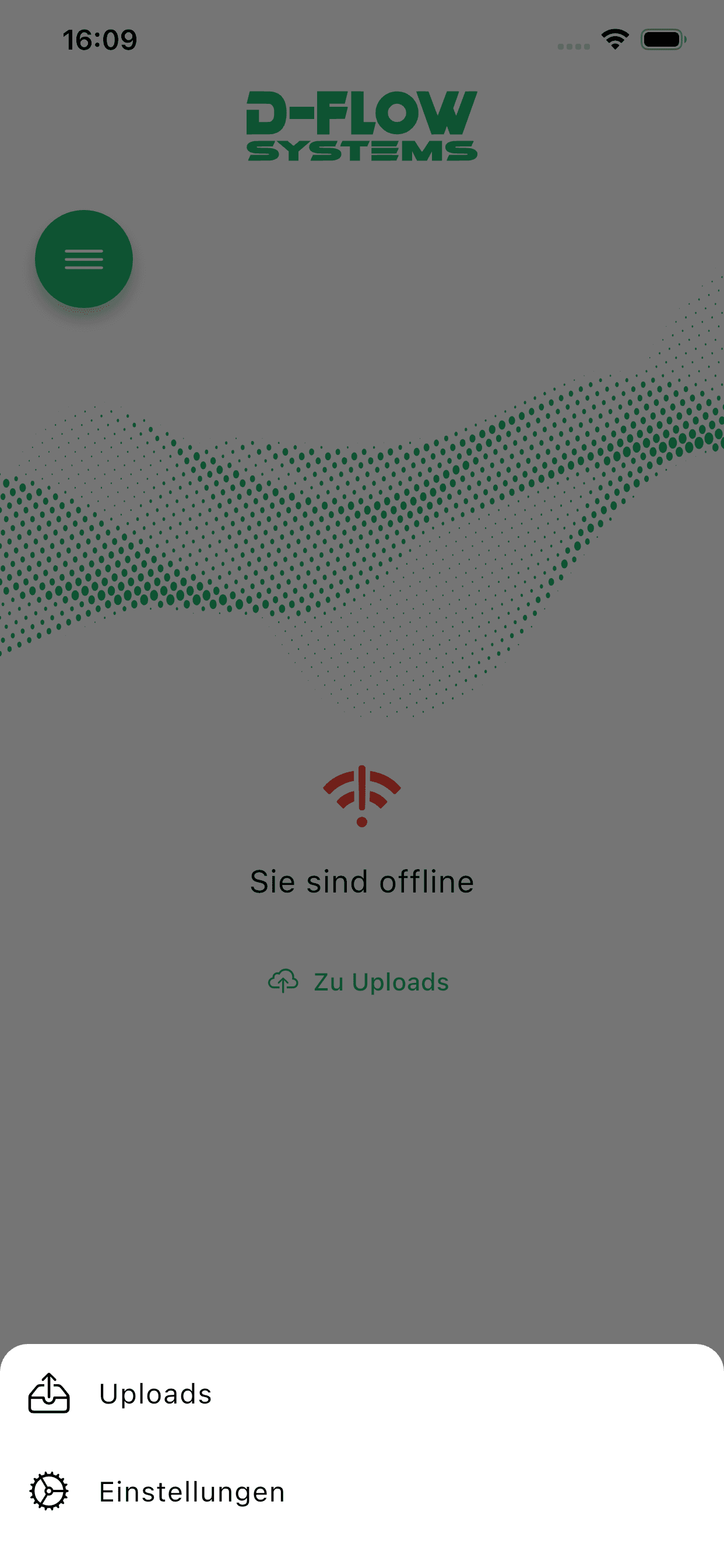 Offline-Ansicht mit geöffnetem Menü