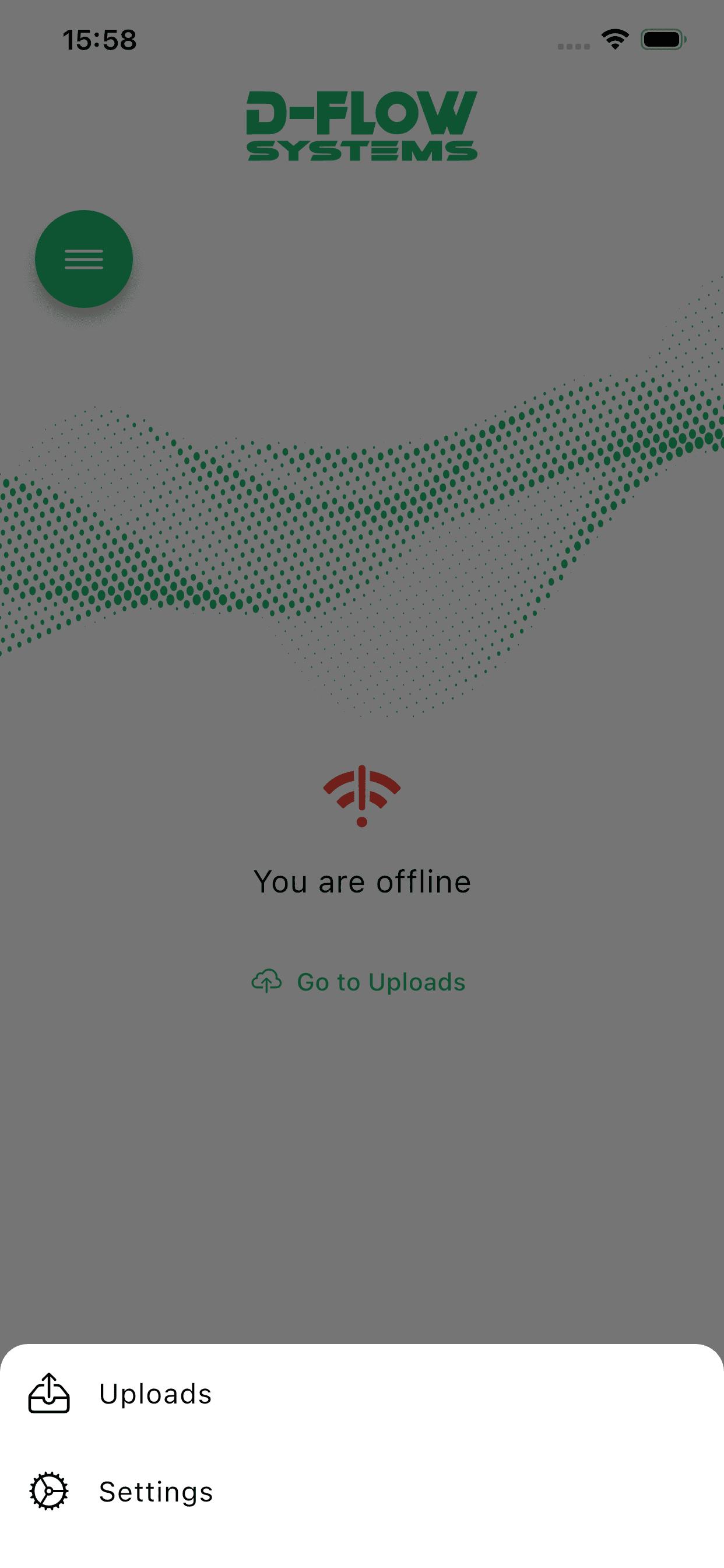 Offline view with the navigation menu open
